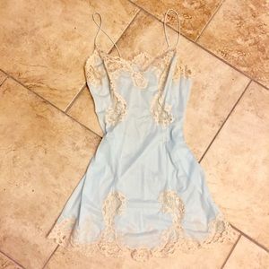 VTG Baby Blue Princess Lace Slip Dress Size Small